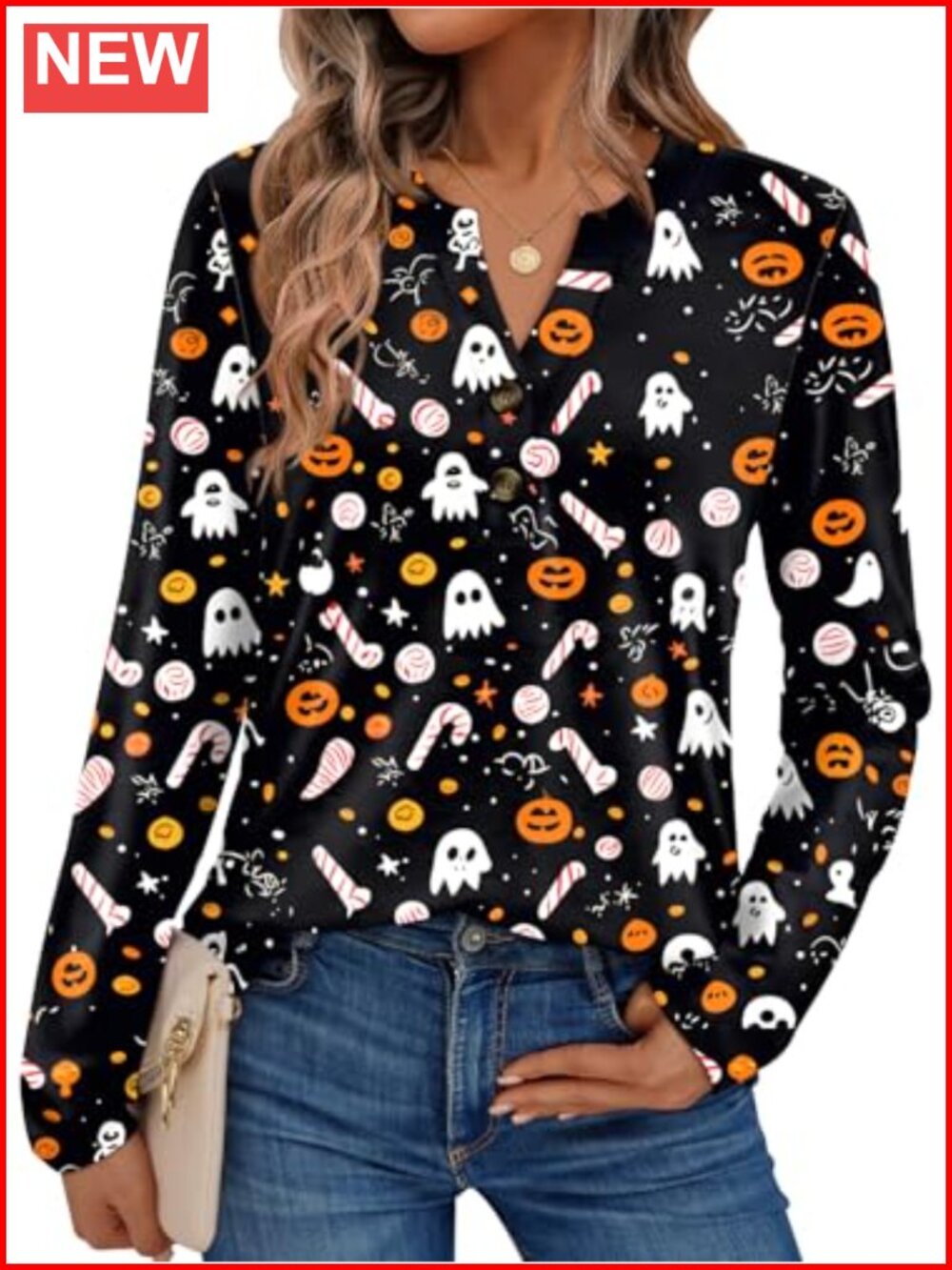 Women's Long Sleeve Henley Top Loose Fit Dressy Casual Fall Work Shirt